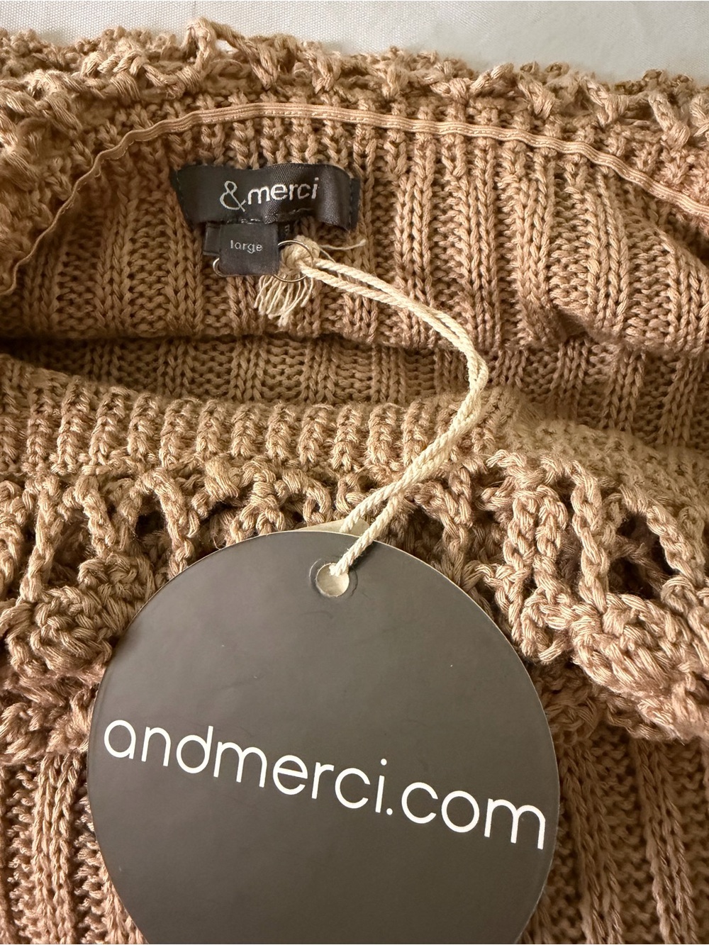 &Merci Crochet Yoke Off-Shoulder Sweater in Beige - Picture 4 of 6